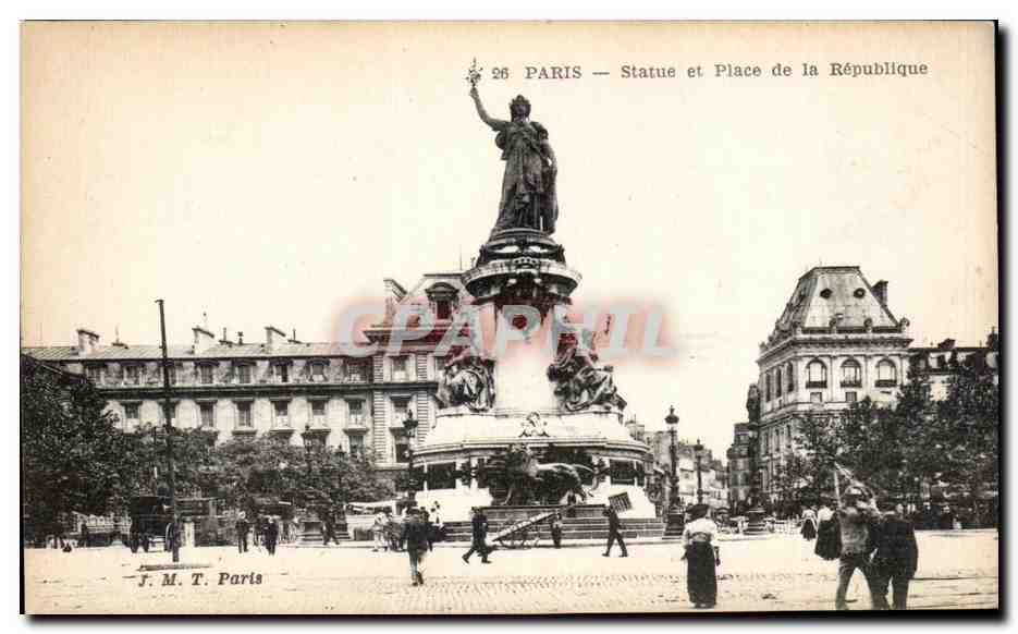 CPA Paris statue et place de la repubilque
