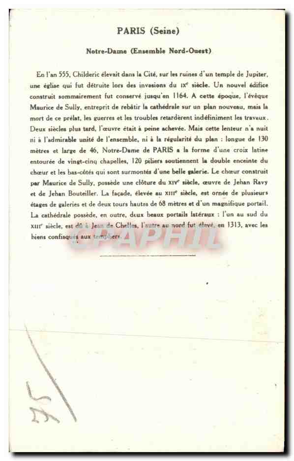 CPA Paris Cathedrale Nothre Dame  — Verso