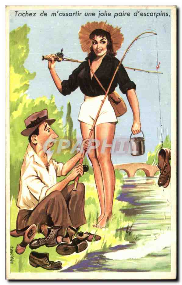 CPA Tachez de m'assortir une jolie parie d'escarpins Humour Pin up Peche Pecheur