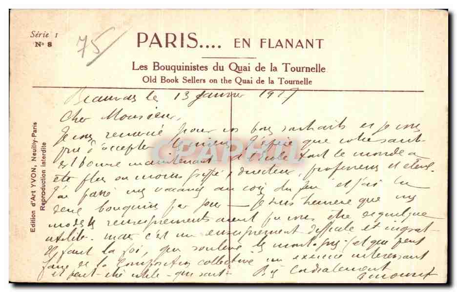 CPA Paris Bouquiniste Notre Dame Yvon  — Verso