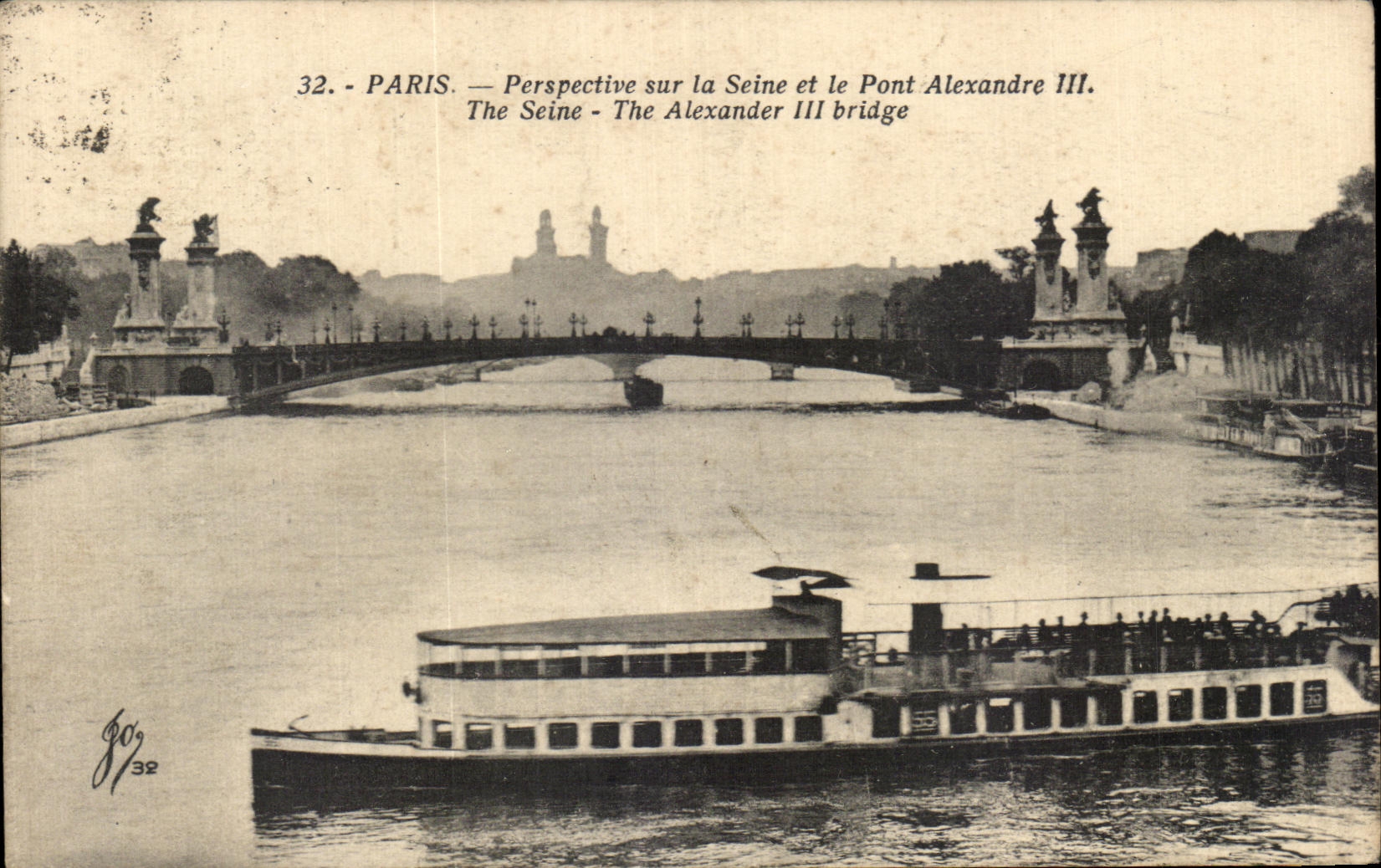 CPA paris Perspective sur la Seine et le Pont Alexandre III Peniche 