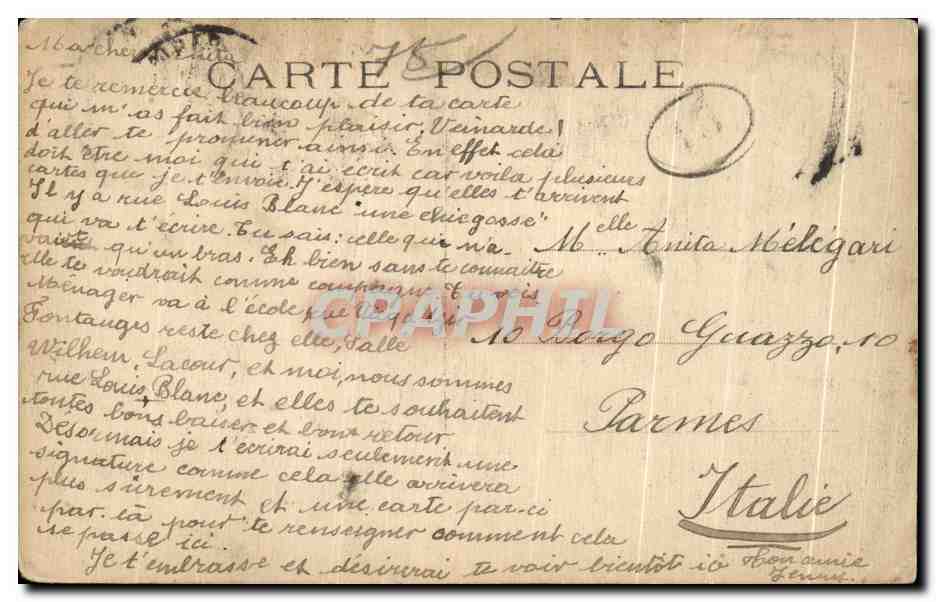 CPA Paris Madeleine Rue Royale — Verso
