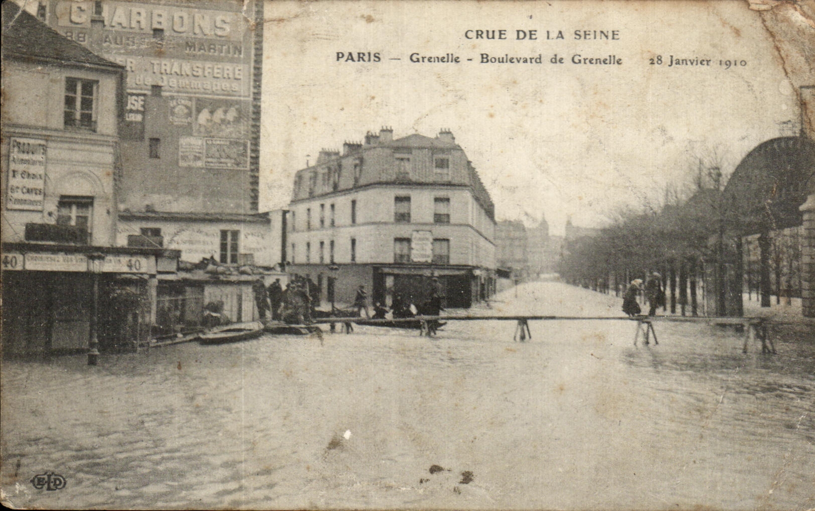 Antike Ansichtskarte Ansicht der Flut der Seine in Paris, Grenelle, Boulevard de Grenelle