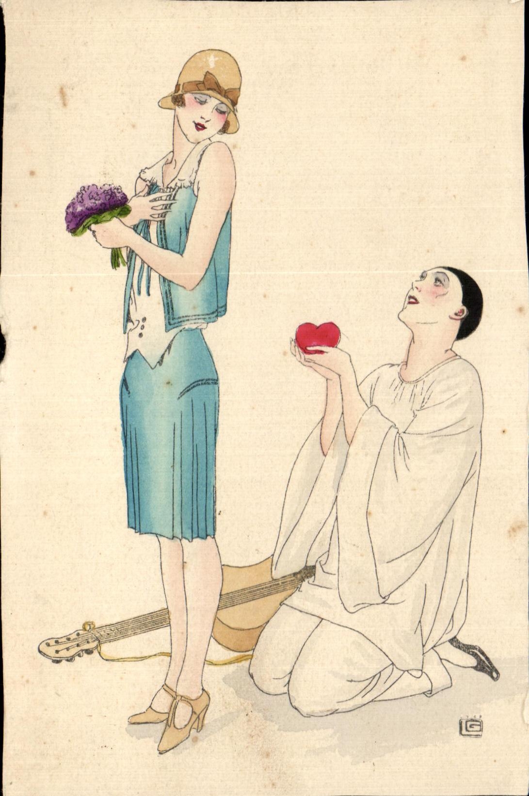 CPA Femme et Pierrot