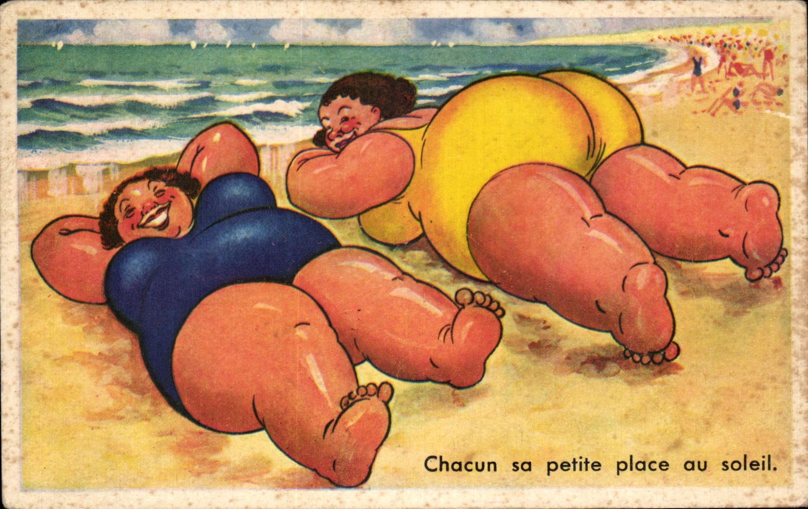 CPA Chacun sa petite place au soleil Femmes fortes Humour