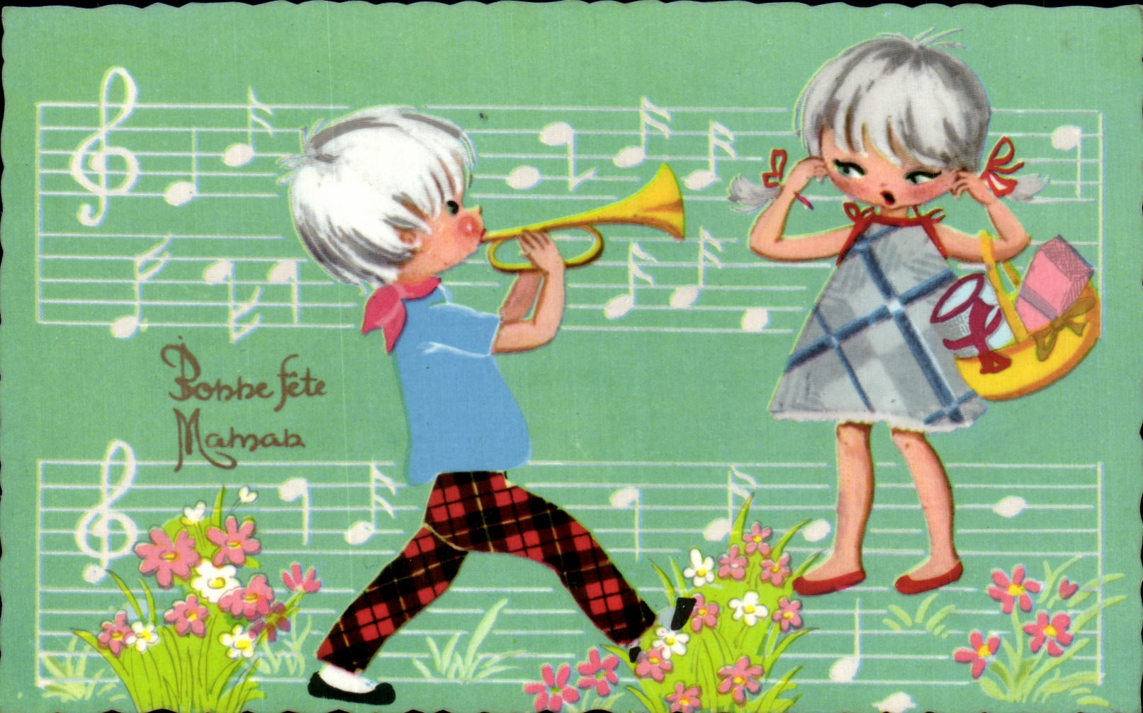 CPSM Bonne Fete Maman Enfants Trompette
