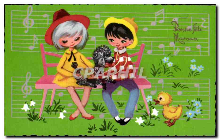 CPA Bonne Fete Maman Enfant Chien Poussin
