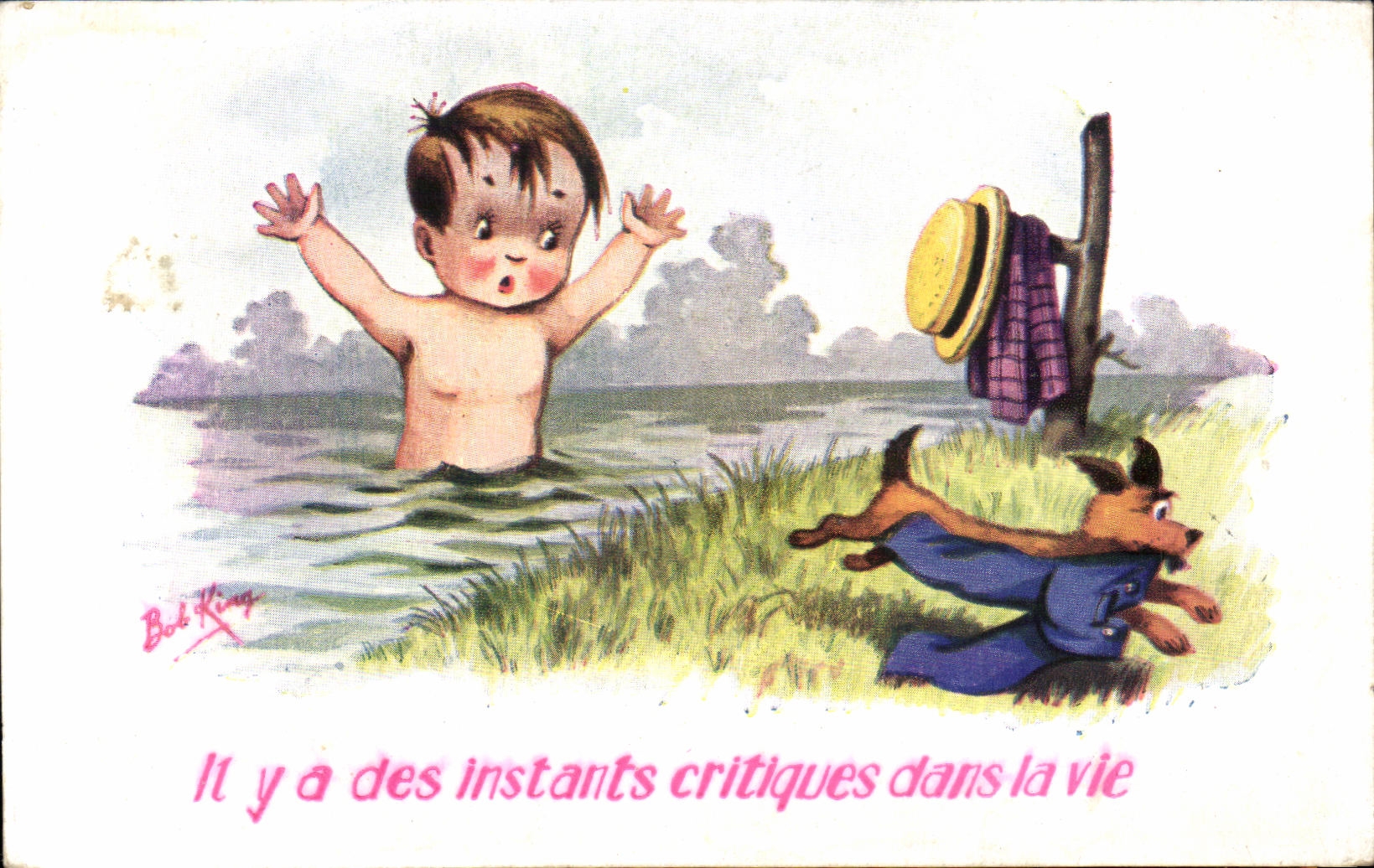 CPA It y a des instants critlques dans la vie Enfant Garcon Chien 