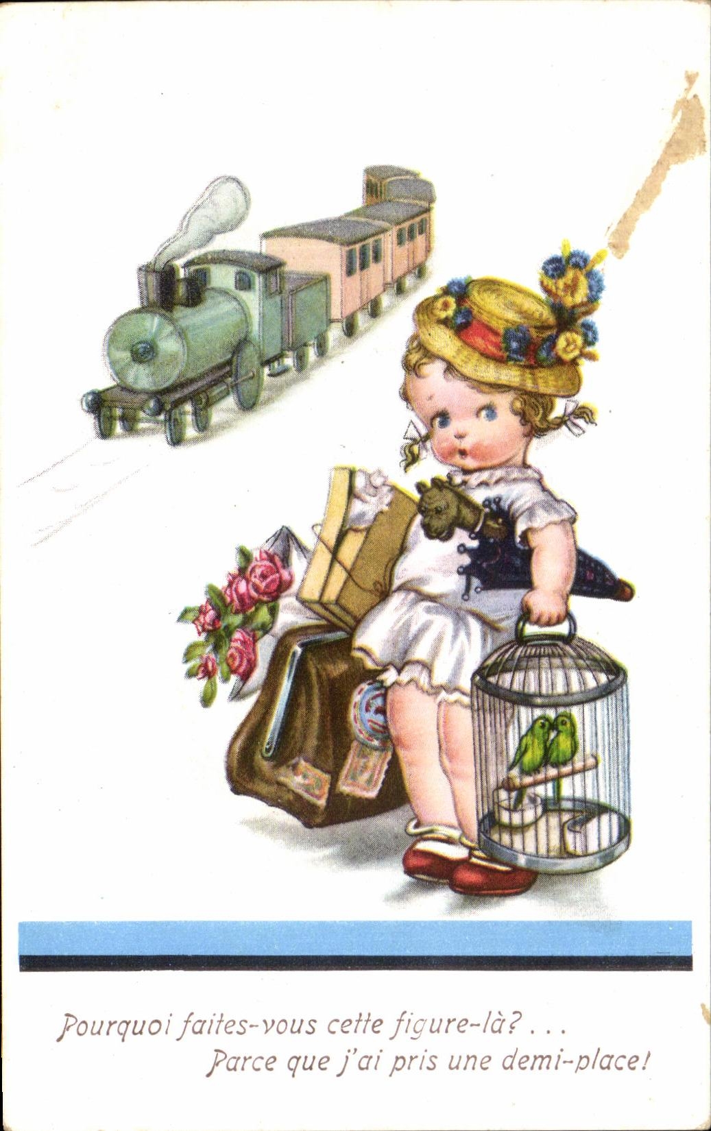 CPA Pourquoi faites vous cette figure la Enfant Train Cage Oiseaux 