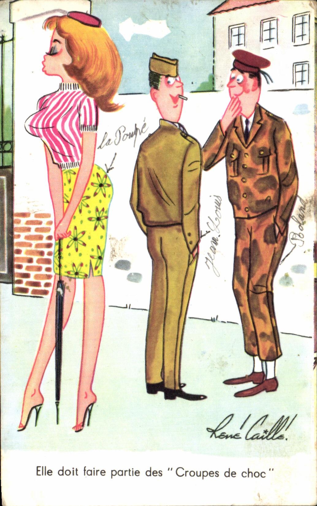 Woman and two soldiers — humorous caricature — publisher Humoristique Militaire, no. 10