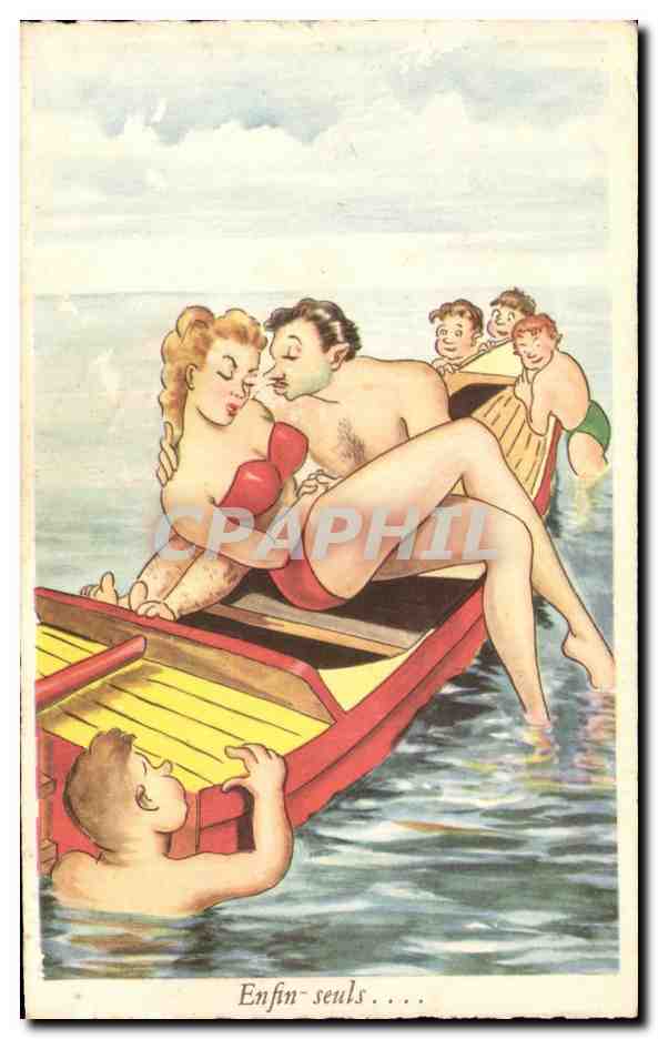CPA Enfin seuls Couple Plage Humour