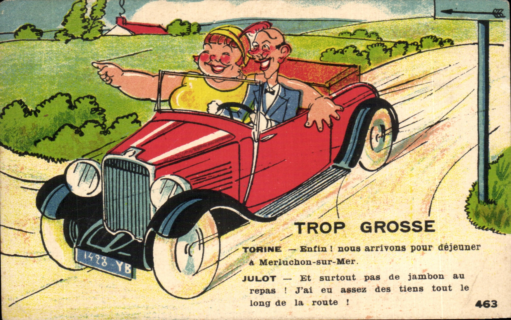 CPA Torine enfin nous arrivons pour dejeuner a merluchon sur mer Automobile 