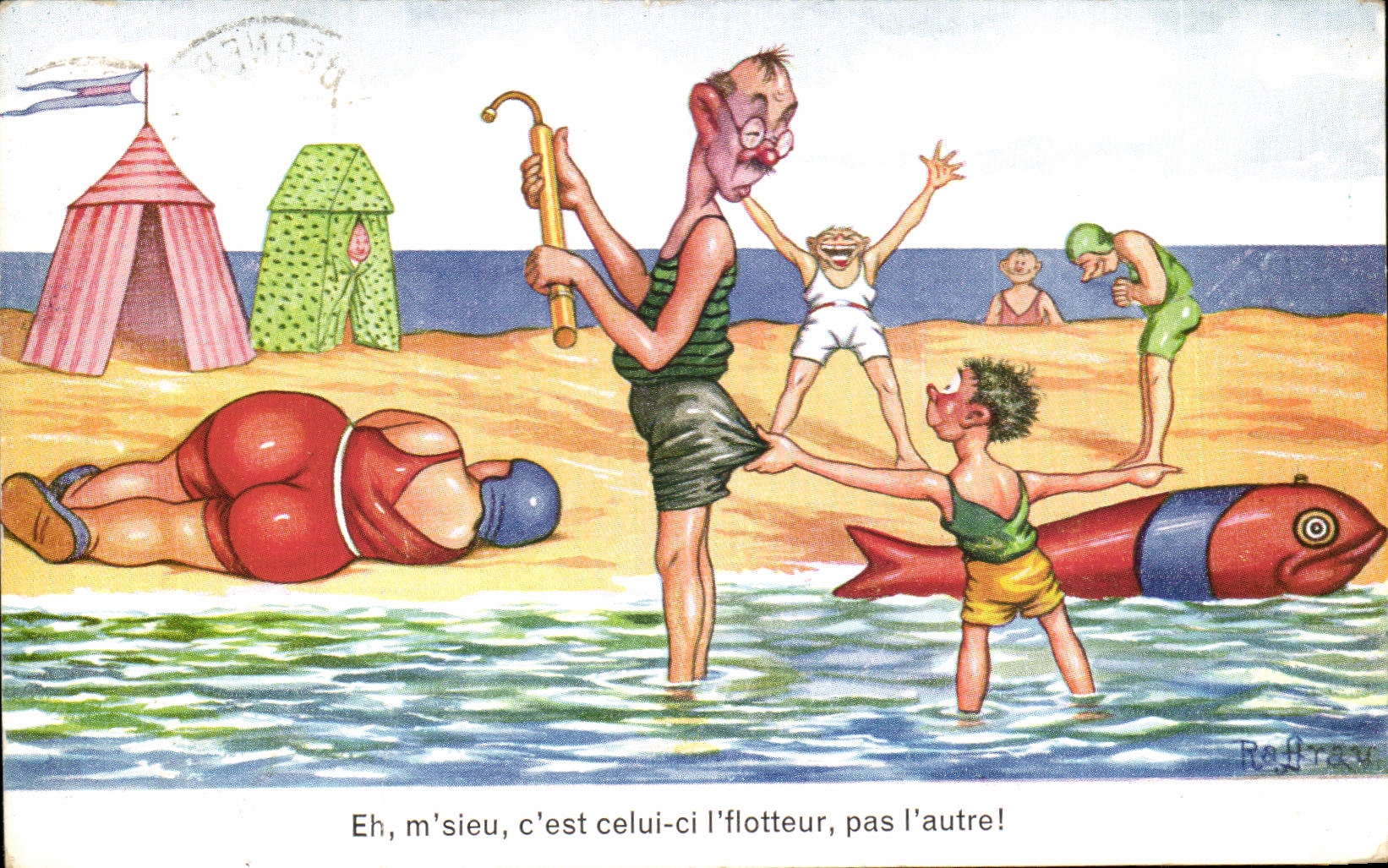CPA Eh m sieu cest celui ci flotteur pas l autre Humour A la plage
