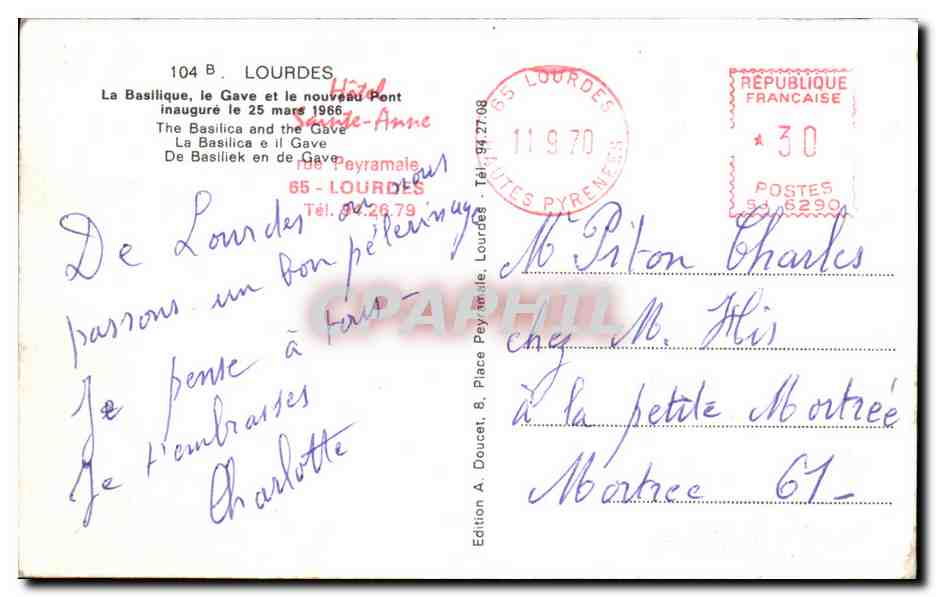 CPSM Lourdes La Basilique Le Gave Et Le Nouveau Pont  — Verso