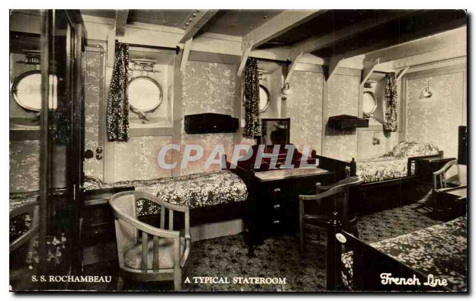 S.S. ROCHAMBEAU — A TYPICAL STATEROOM — French Line