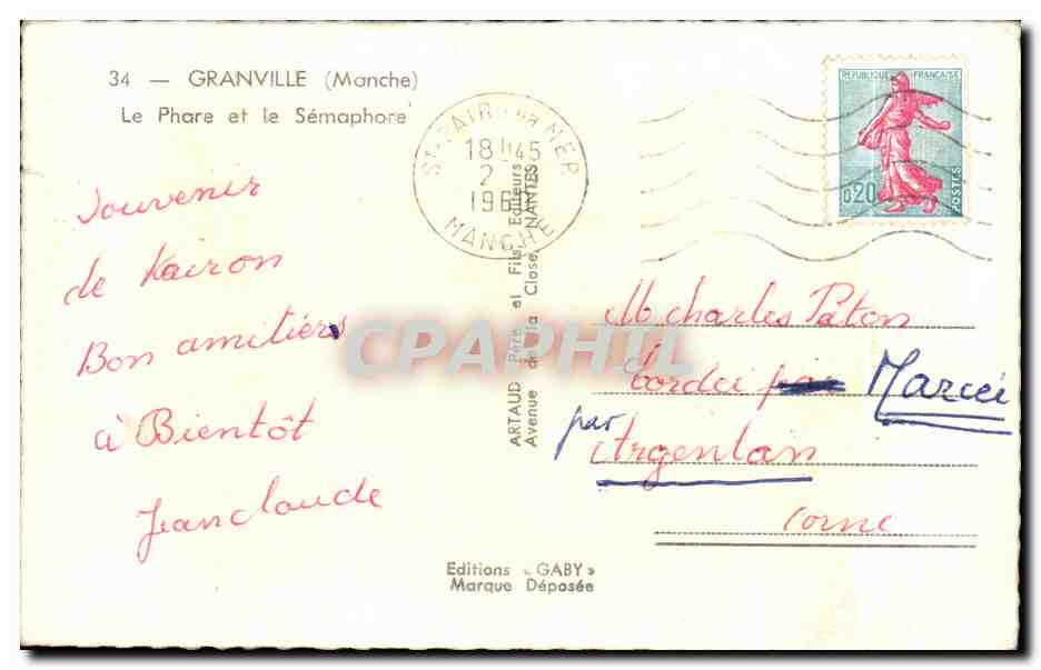 CPA Granville Manche Le Phare et le Semaphore — Verso
