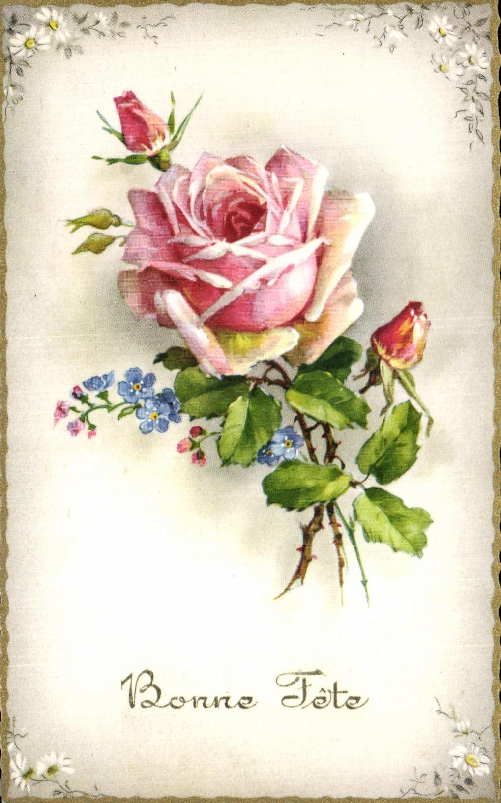 CPA Fantaisie Bonne Fete Roses