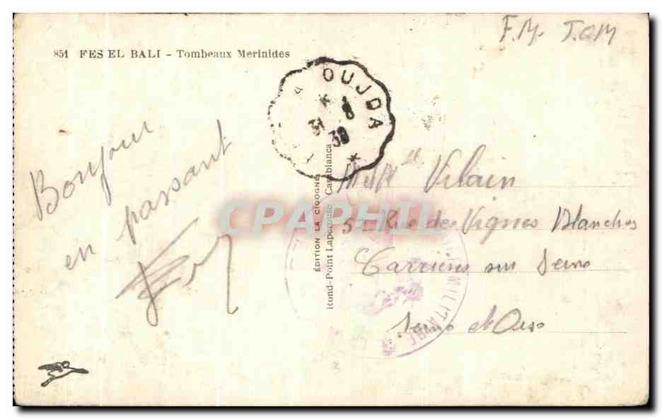 CPA Fes El Bali Tombeaux Merinides Maroc  — Rückseite
