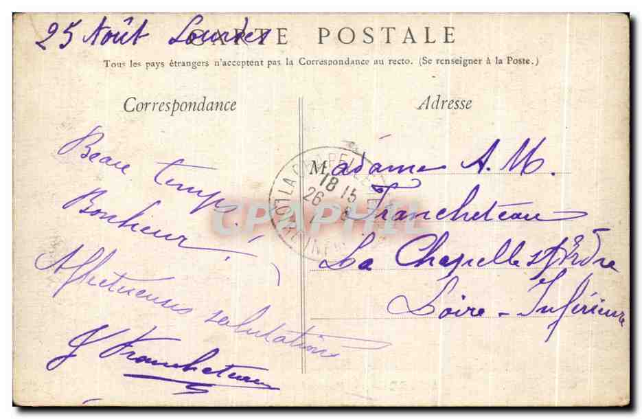 CPA Lourdes Funiculaire Le viaduc — Verso