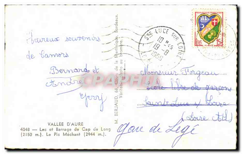 CPA Vallee D'Aure Lac et Barrage de Cap de Long Le Pic Mechant — Verso