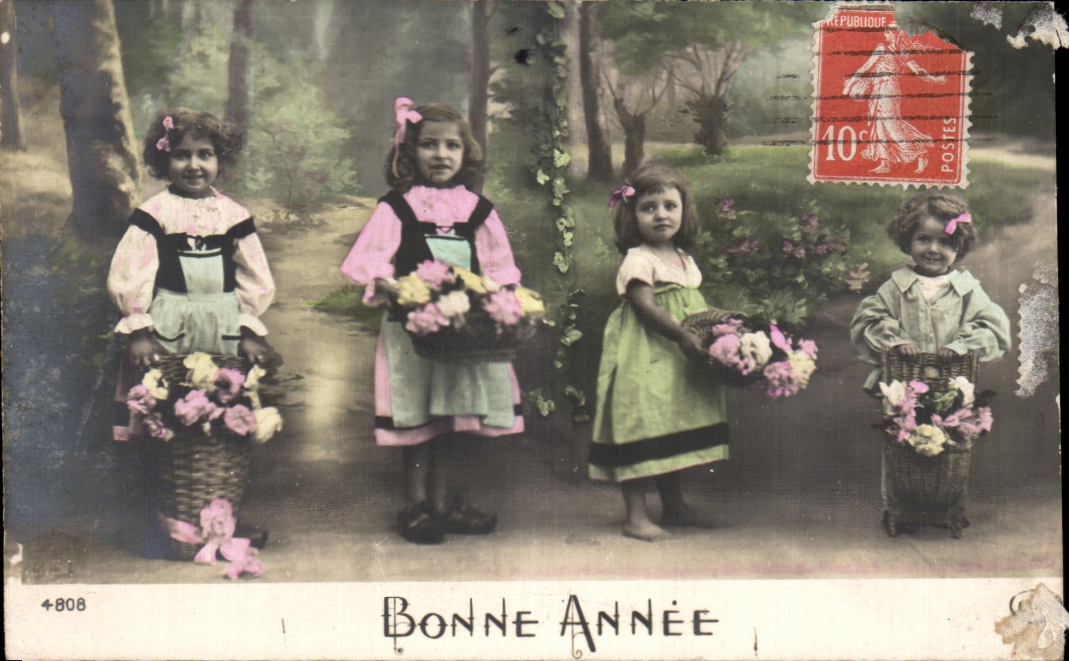 CPA Bonnee Annee Enfants Fleurs 