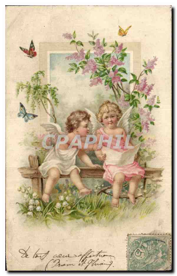 CPA Fantaisie Enfants Anges Angelots Papillon 