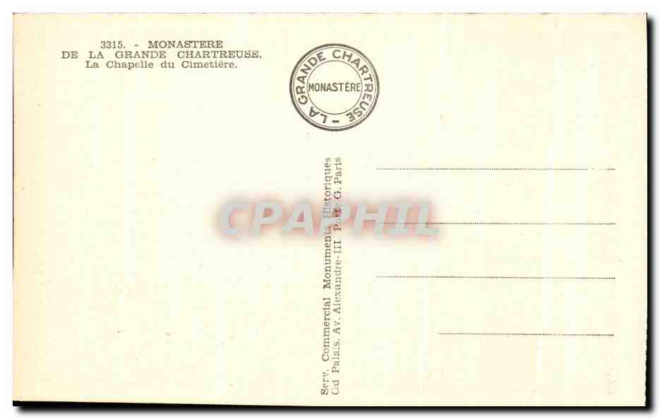CPA Monastere De La Grande Chatreuse La Chapelle du Cimetiere — Verso