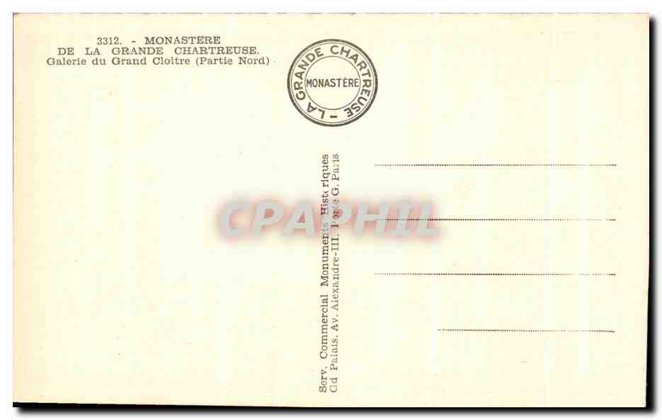CPA Monastere De La Grande Chatreuse Galerie du Grand Cloitre — Verso