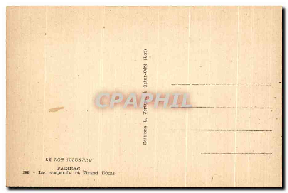 Padirac — Hängender See und Großer Dôme — Éditions L. Vertu à Saint-Céré (Lot) — Rückseite