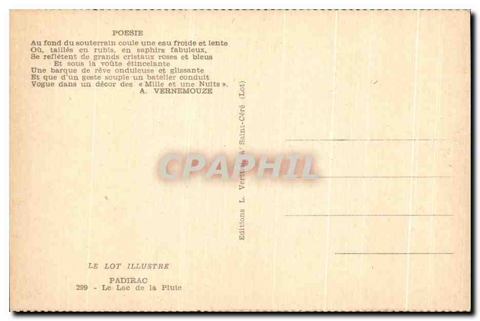 Le Lac de la Piule — Padirac — Éditions L. Vernemouze à Saint-Céré — Rückseite