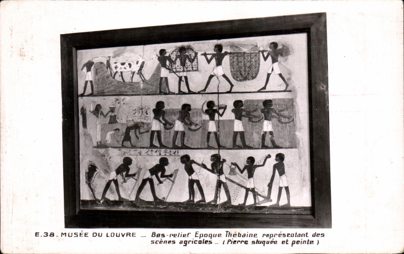 Musée du Louvre — Bas-relief Époque Thébaine représentant des scènes agricoles — Pierre stuquée et peinte