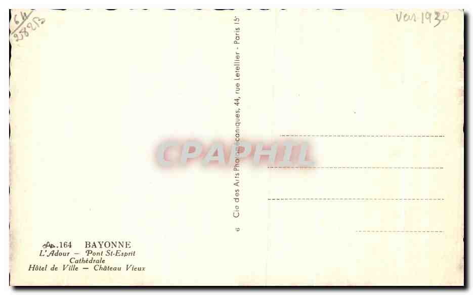 CPA Souvenir de Bayonne — Verso
