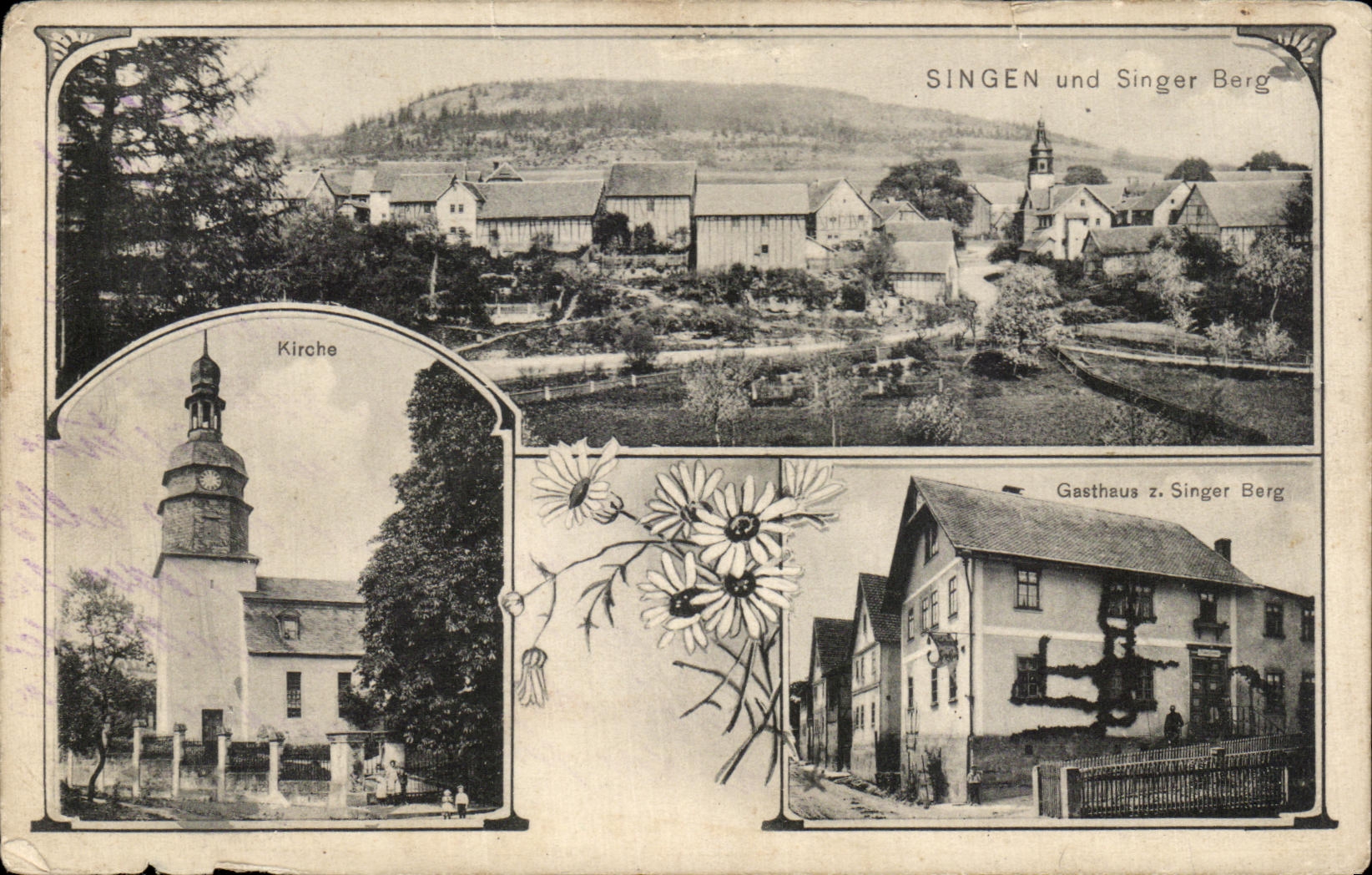 CPA Singen und Singer Berg Kirhce Gasthaus 