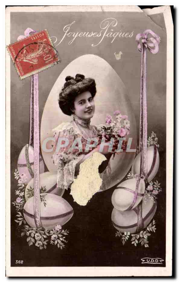 CPA Fantaisie Femme Paques Oeufs Easter 