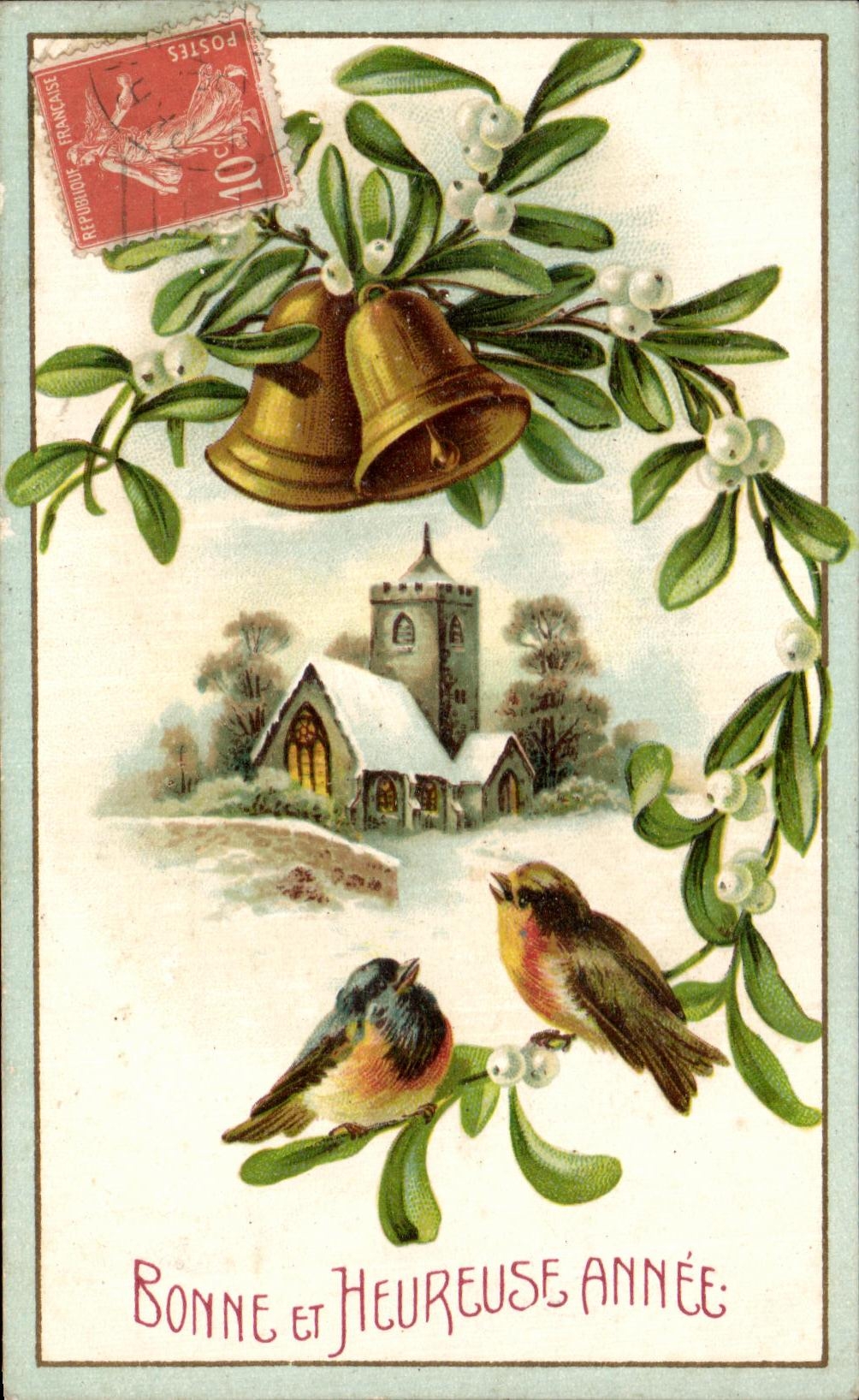 CPA Bonne et Heureuse Annee Oiseau Cloche 
