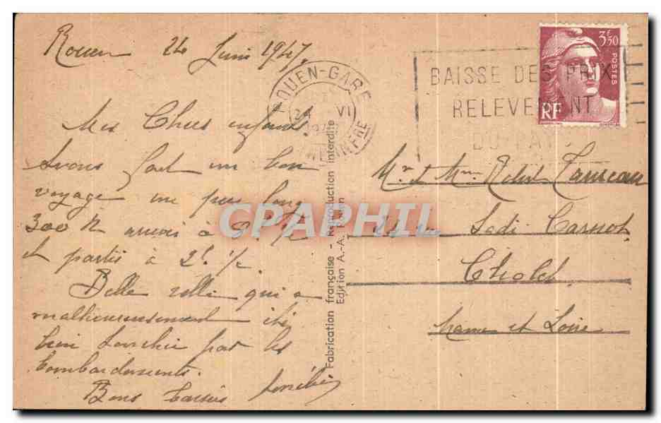 CPA Rouen La Grotte Horloge et la Fontaine — Verso