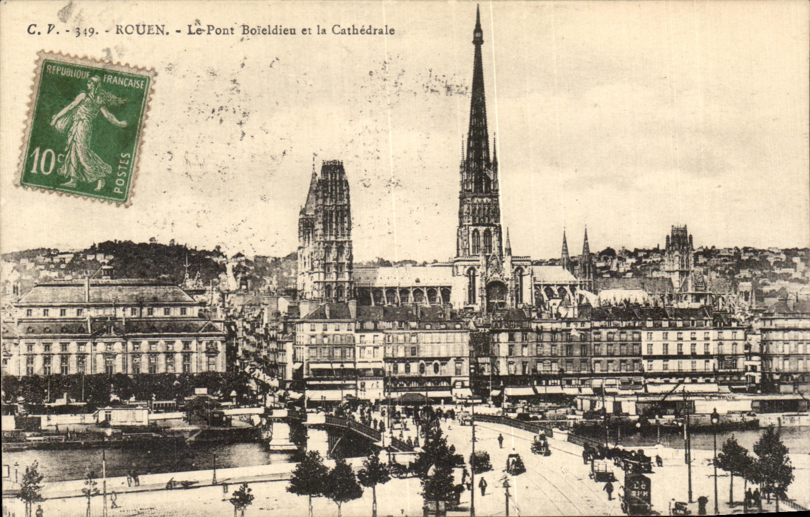 CPA Rouen Le Pont Boiedieu et la Cathedrale