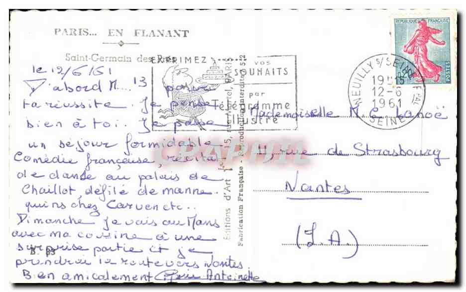 CPA Paris En Flanant Saint Germain des Pres — Rückseite