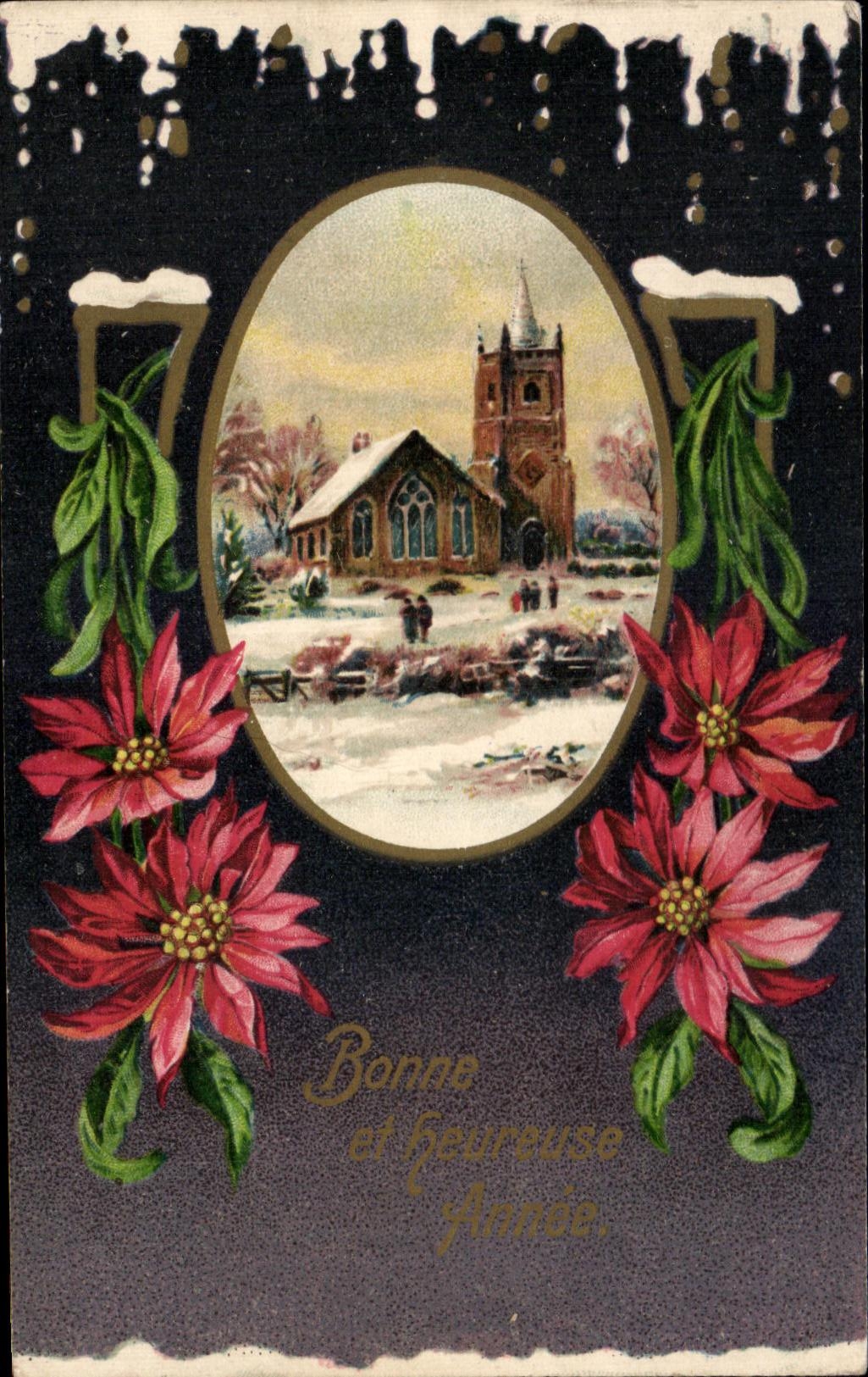 CPA Bonne et heureuse Annee Fantaisie Eglise 