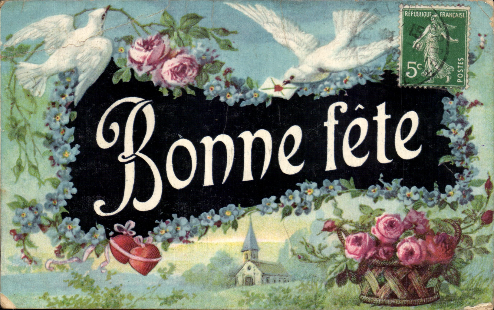 CPA Bonne Fete Colombes Fleurs Coeur 