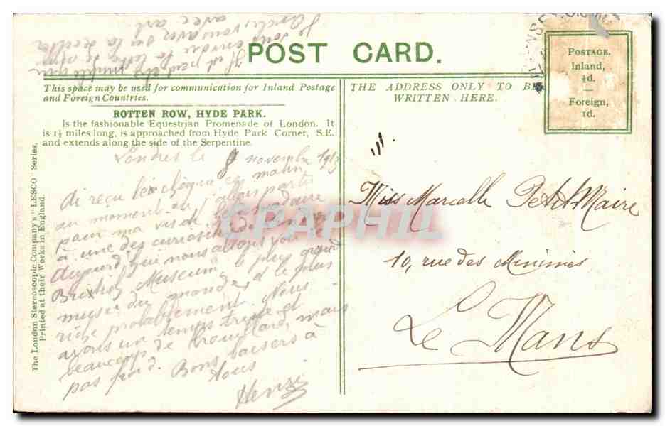 CPA London Rotten Row Cheval Hippisme Equitation — Rückseite