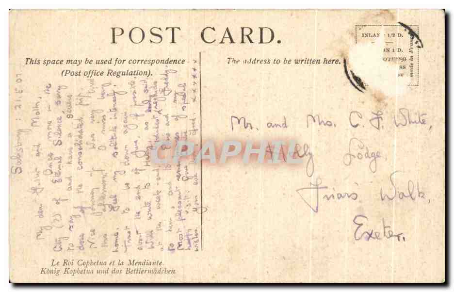 CPA Burni Jones Tate Gallery London — Verso