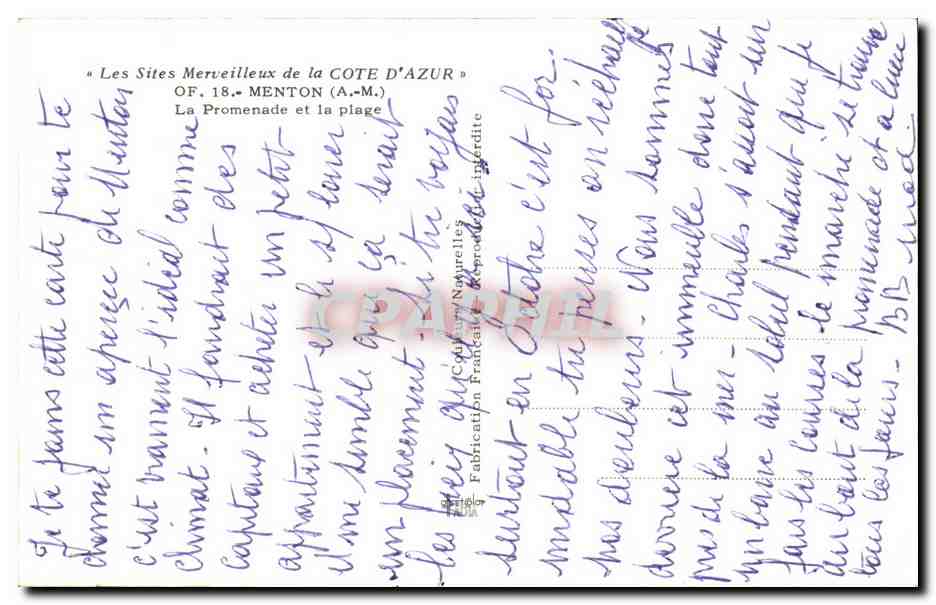 CPA Menton La promenade et la Plage — Verso