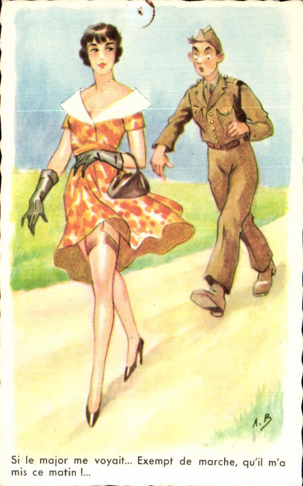 CPA Humour Femme Si le Major me Voyait Exempt de marche Militaria