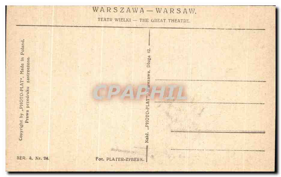 Warszawa — Warsaw — Teatr Wielki — The Great Theatre — Fot. Plater-Zyberk, série A, n°24 — Reverso