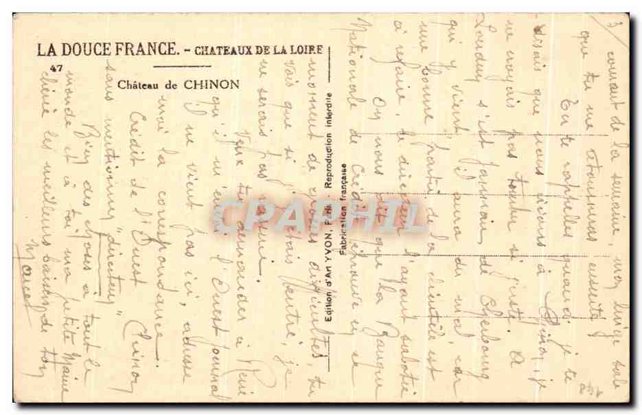 CPA Chateaux De La Loire Chateau de Chinon Yvon  — Rückseite