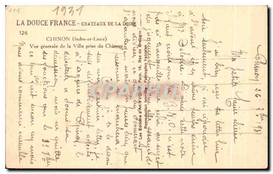 CPA Chinon Ve generale de la Ville prise du Chateau — Rückseite