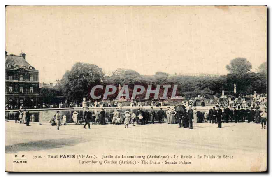 CPA Tours Paris Jardins du Luxembourg le bassin Le palais du Senat Enfants 