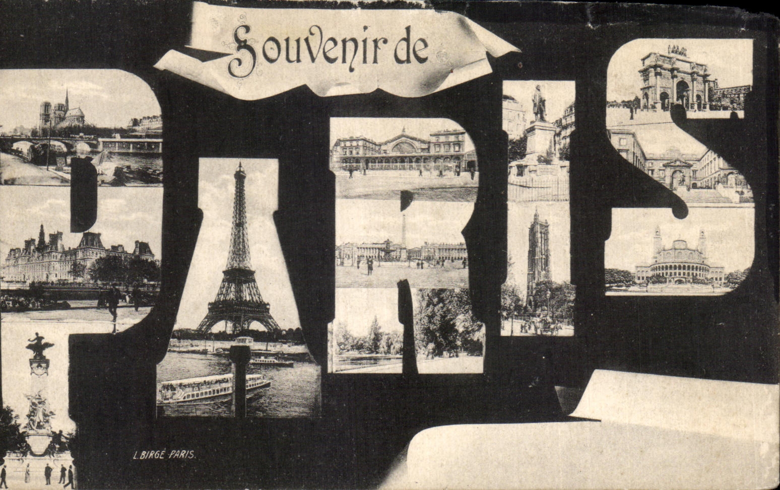 CPA Souvenir de Paris Tour Eiffel Notre Dame Trocadero