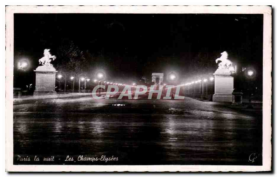 CPA Paris la nuit Les Champs Elysees